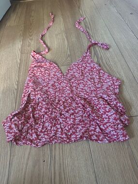 Floral Red V-Neck Spaghetti Strap Women's Top